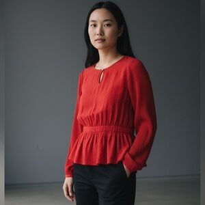 Beautiful Black Rainn Vibrant Light Red Peplum Women’s Long Sleeve Dress Blouse